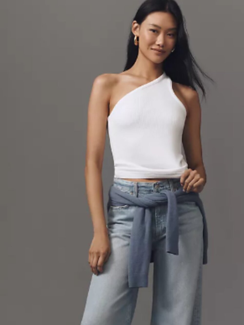 Anthropologie One Shoulder Ribbed Tank, White, Size 1X, NwT